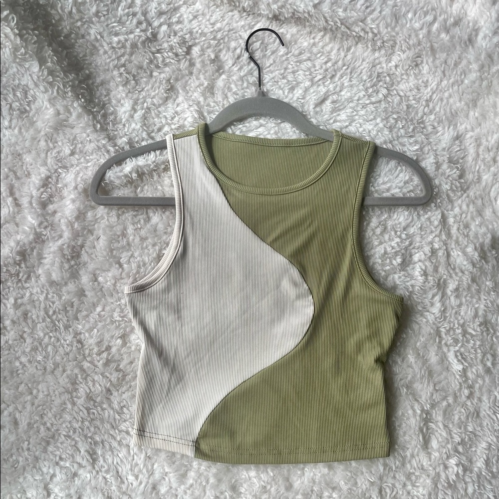 Green and white crop tank top